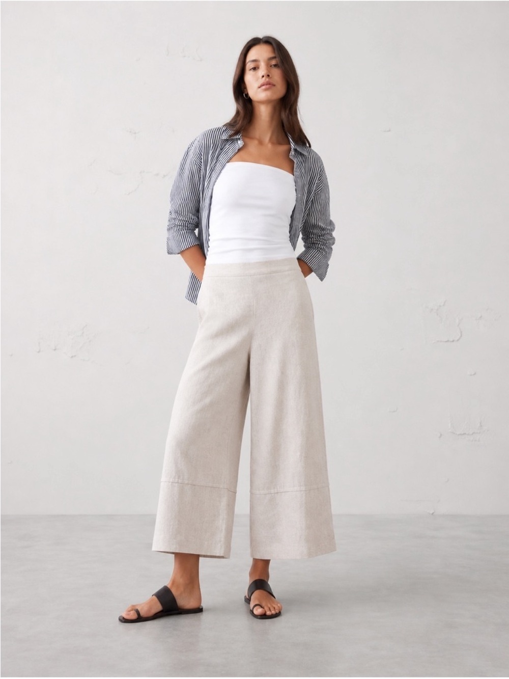 Banana Republic Wide-Leg Linen Blend Pants in Light Beige